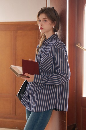 Striped long-sleeved shirt_2color