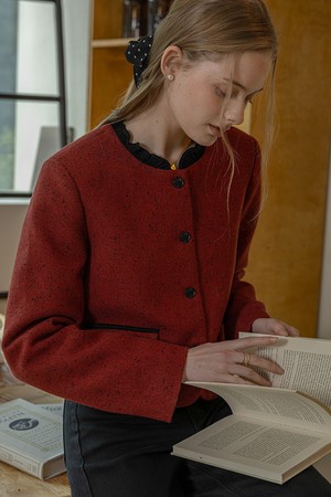 Velvet collar elegant short coat_RED