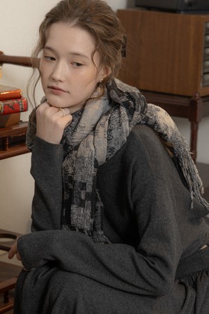 PM_Color blocked plaid muffler_BLACK GRAY