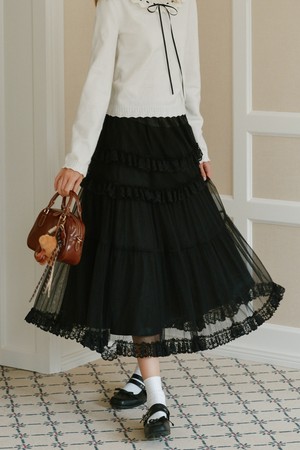 Frill lace banding skirt
