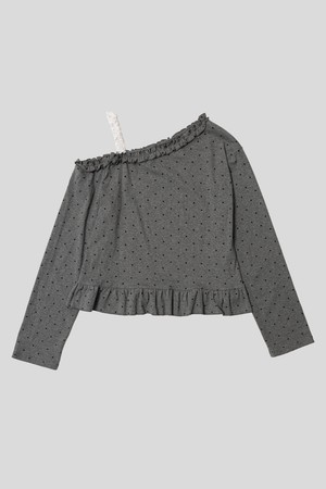 Polka dot lace shoulder straps top_2color