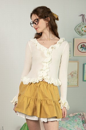 Slim-fit crinkled knit top_2color