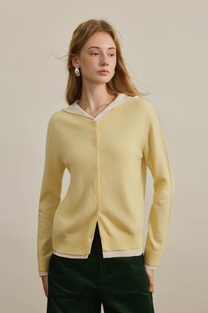 Fake two pieces hood knit_2color