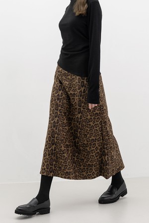 Warm leopard print straight skirt_BROWN
