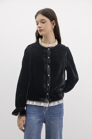 Velvet elegant neckline shirt_BLACK