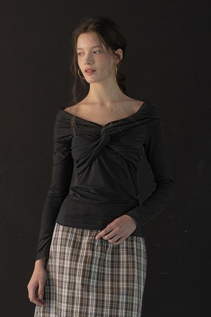 Knotted lapel top_BLACK