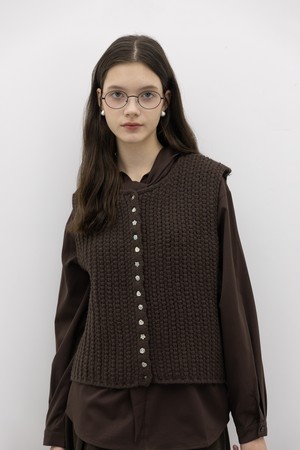 Grid knit vest_BROWN