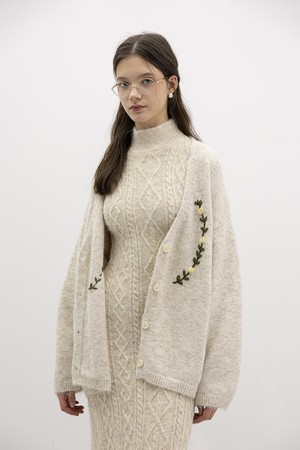 Flower embroidery knit cardigan_2color