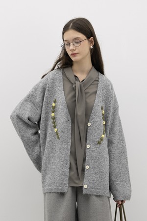Flower embroidery knit cardigan_2color
