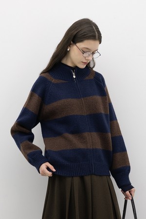 Knit color block cardigan_NAVY