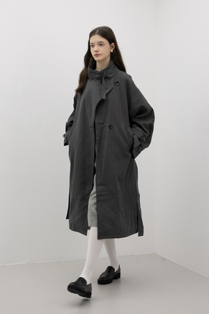 Solid color stand collar coat_CHARCOAL