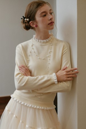 Soft ruffle knit top_CREAM