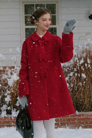 Holiday red ribbon half coat