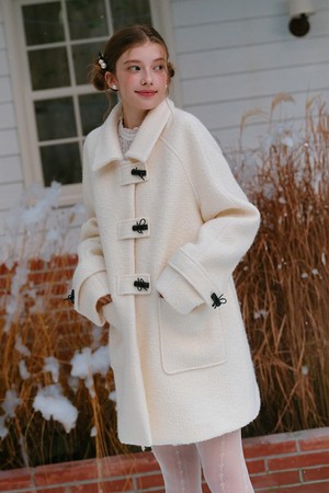 Bow boucle wool half coat