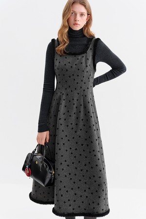 Velvet bow wool sleeveless dress