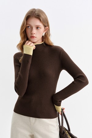 Color block slim knit top_2color