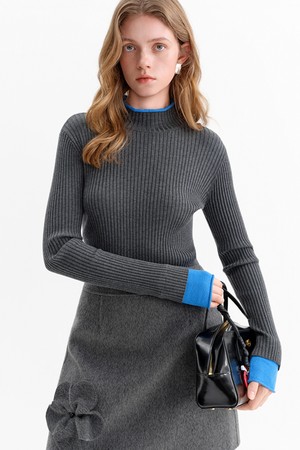 Color block slim knit top_2color