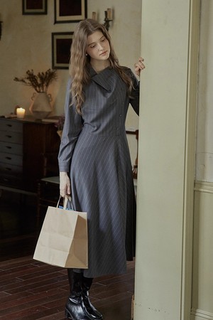 Striped swing collar dress