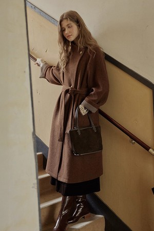 Plaid cuffs belted coat