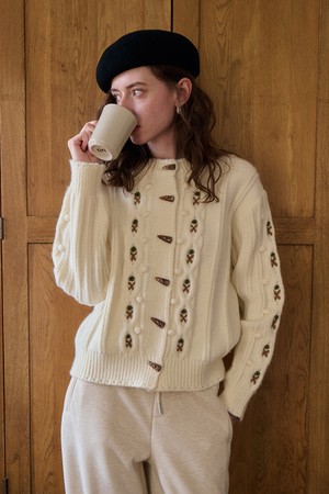 Embroidered horn knit cardigan
