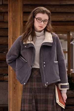 Short fur integrated jacket_2color