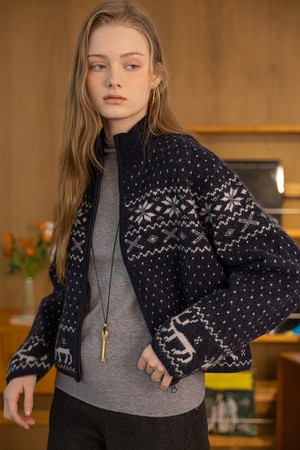 Ice traces knit cardigan_NAVY