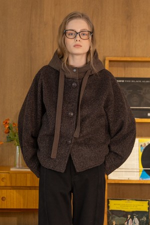 Pile zipper short coat_DARK BROWN