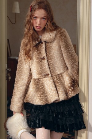 Deer pattern fur short jacket