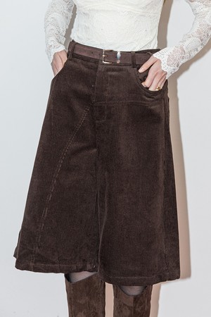 Corduroy straight-leg half pants_BROWN