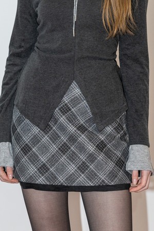 Diamond grid velvet hem skirt_GRAY