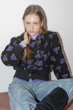 Purple rose fleece short cardigan