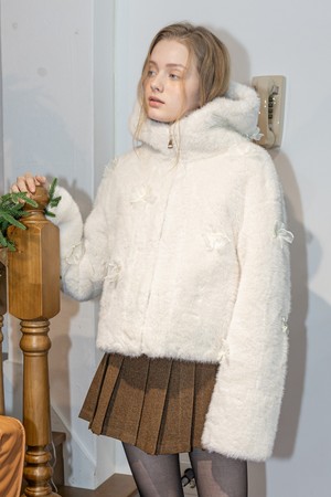 Bow lace fur short coat_2color