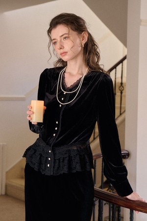 Lace velvet blouse_2color