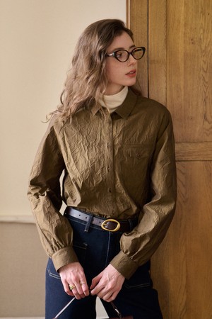 Wrinkled textured lapel shirt