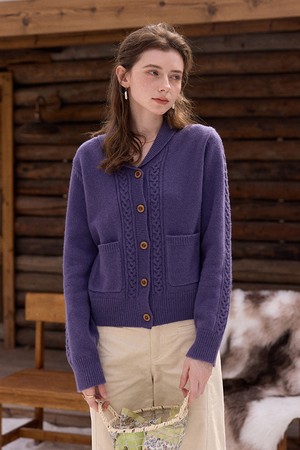 Navy collar cable knit cardigan