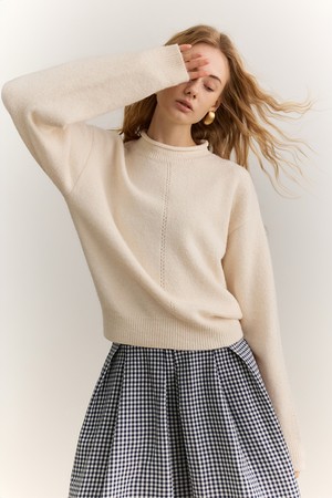 Semi-turtleneck warm knit_2color