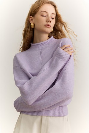 Semi-turtleneck warm knit_2color
