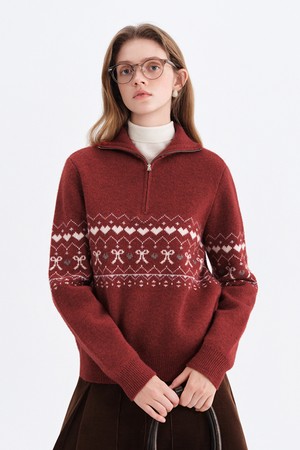 Fair isle half zip-up sweater