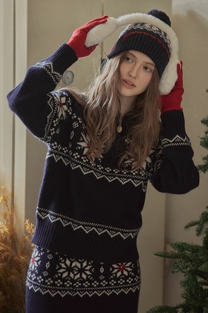 Fair isle half zip-up sweater