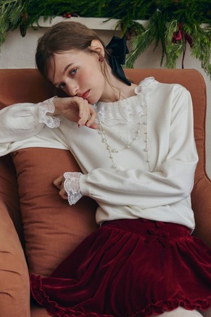 Butterfly lace frill knit top