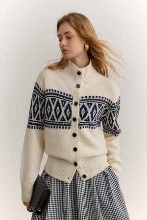 High neck jacquard cardigan_2color