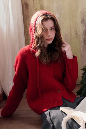 Crochet hooded knit cardigan_3color