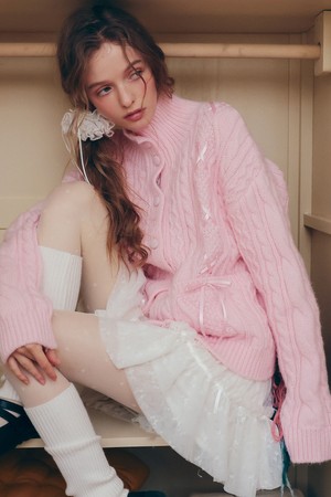 String ribbon pocket cardigan