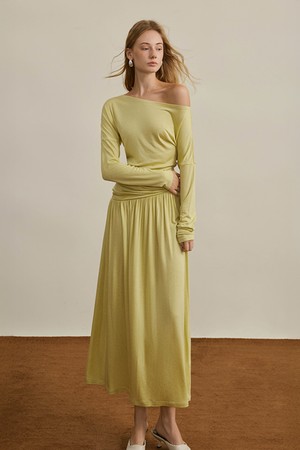 Knit slanted shoulder dress