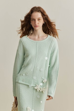 Crew neck flower knit