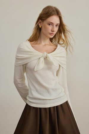 Shawl lace-up wool knit