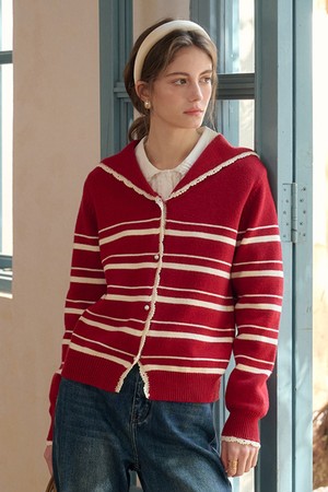 Navy collar striped cardigan_2color