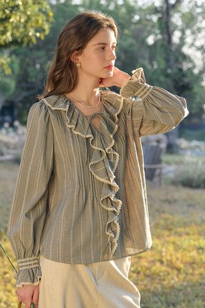 Pastoral v-neck ruffle blouse