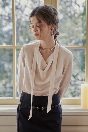 Draped tie neck blouse