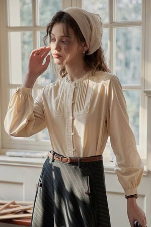 Lace dot button blouse